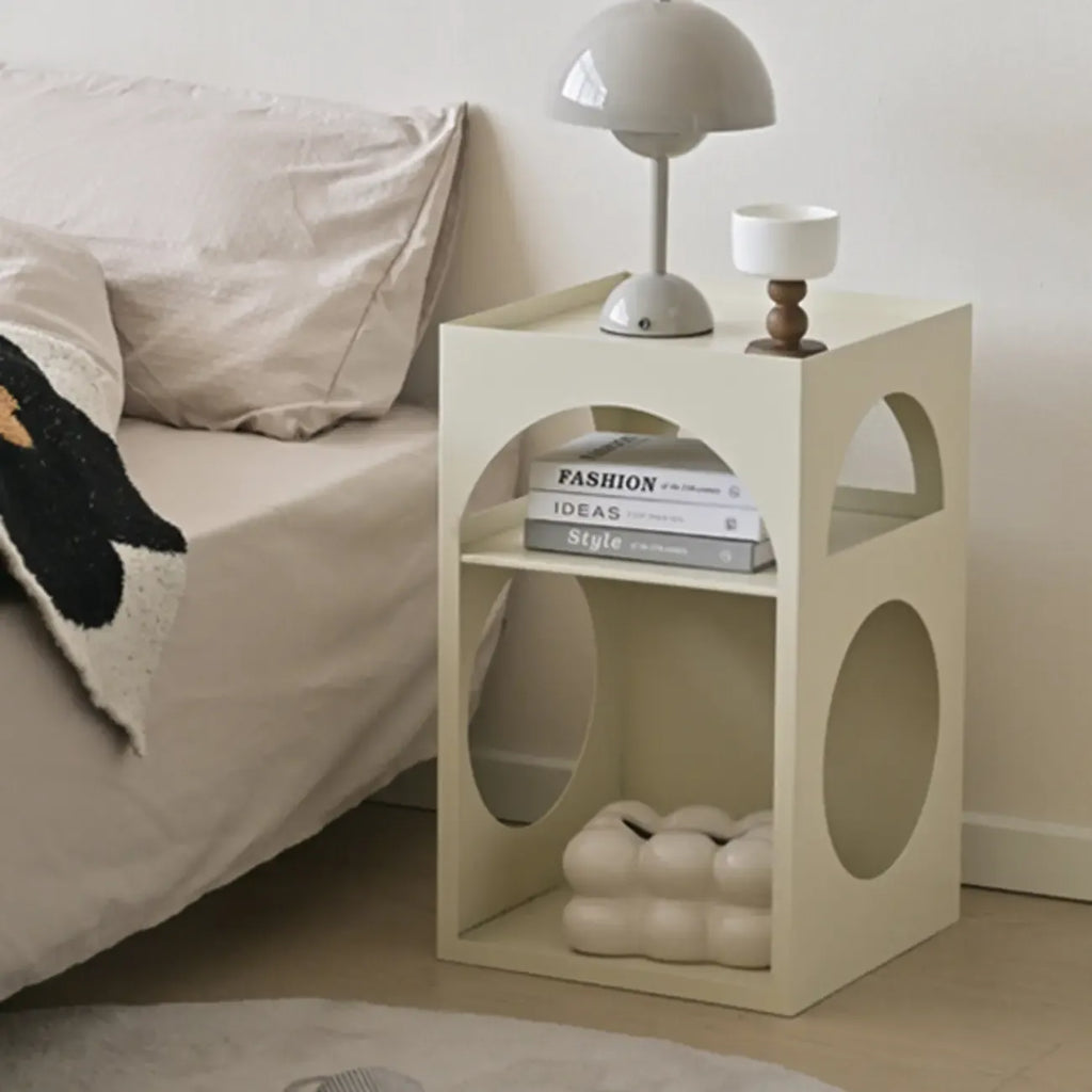 Narrow Cream Yellow Metal Arched Open Storage Nightstand