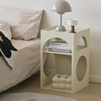 Narrow Cream Yellow Metal Arched Open Storage Nightstand
