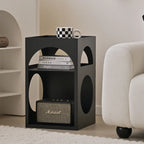Narrow Cream Yellow Metal Arched Open Storage Nightstand