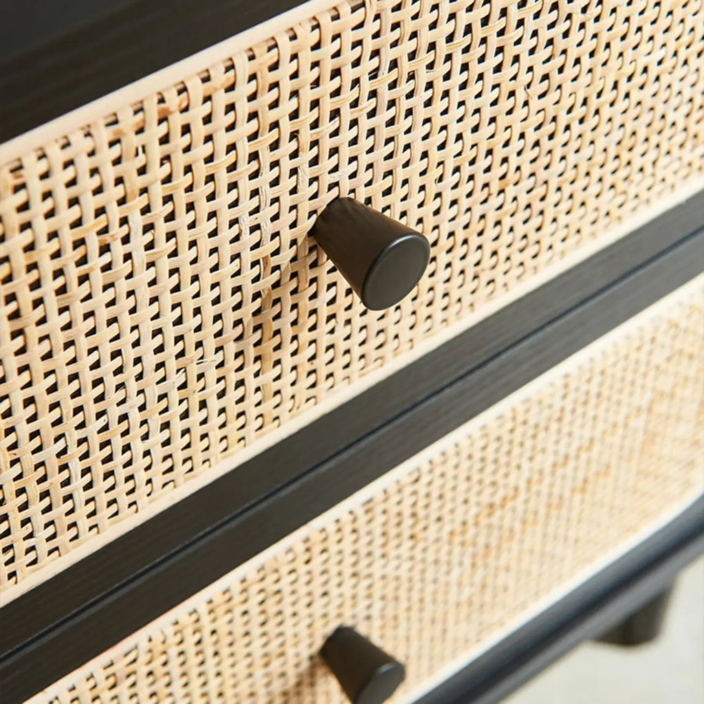 Modern Rattan Espresso Wood 2-Drawer Nightstand
