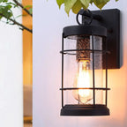 Industrial Outdoor Wall Light Black Metal Cylinder Glass Lantern