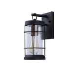 Industrial Outdoor Wall Light Black Metal Cylinder Glass Lantern