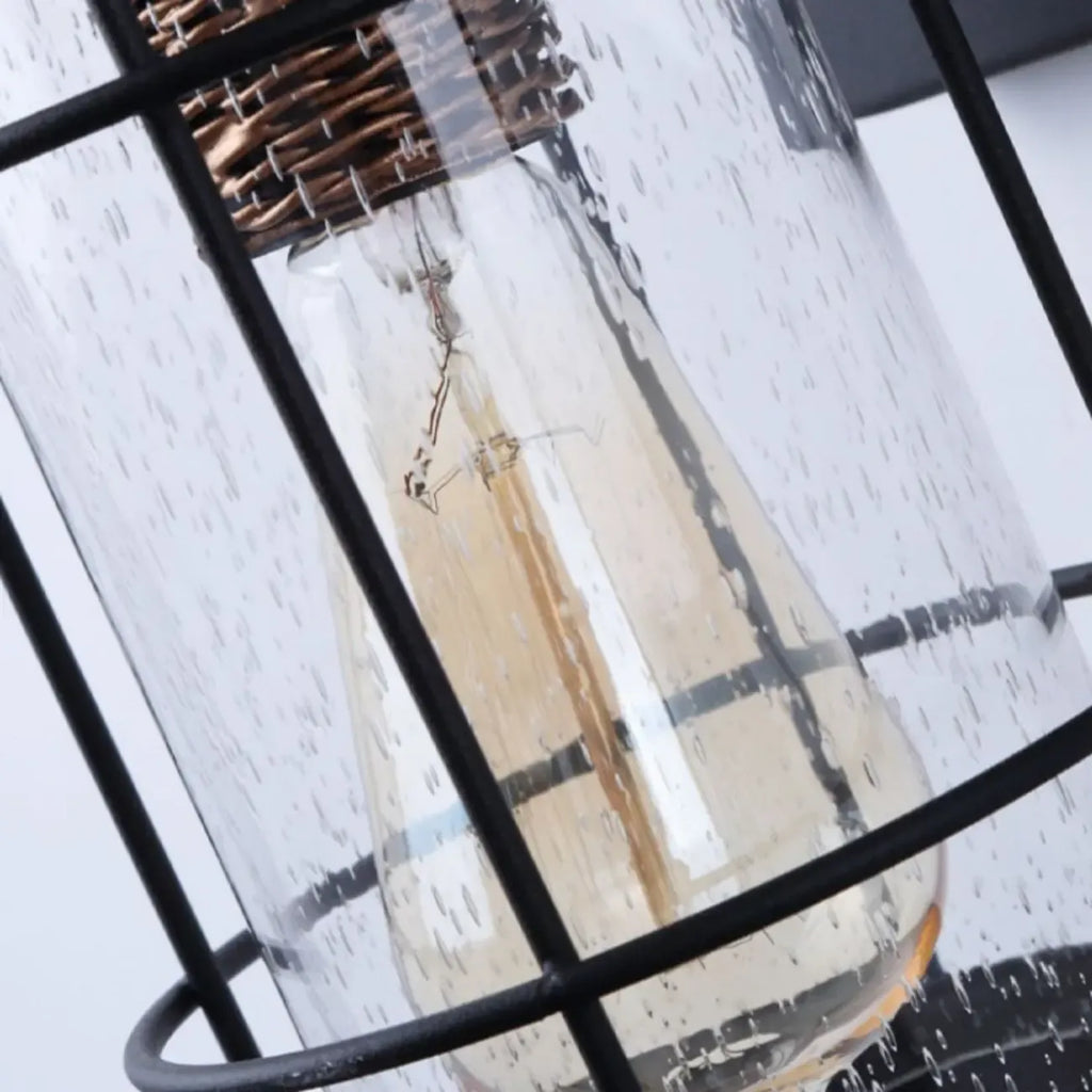 Industrial Outdoor Wall Light Black Metal Cylinder Glass Lantern