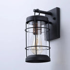 Industrial Outdoor Wall Light Black Metal Cylinder Glass Lantern