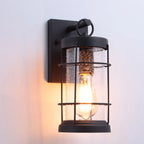 Industrial Outdoor Wall Light Black Metal Cylinder Glass Lantern