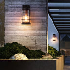 Industrial Outdoor Wall Light Black Metal Cylinder Glass Lantern