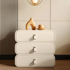 Sleek Solid Color Faux Leather Three-Tiers Drawers Nightstand