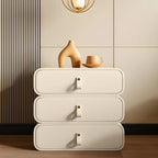 Sleek Solid Color Faux Leather Three-Tiers Drawers Nightstand