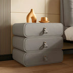 Sleek Solid Color Faux Leather Three-Tiers Drawers Nightstand