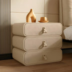 Sleek Solid Color Faux Leather Three-Tiers Drawers Nightstand