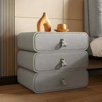Sleek Solid Color Faux Leather Three-Tiers Drawers Nightstand