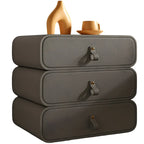 Sleek Solid Color Faux Leather Three-Tiers Drawers Nightstand