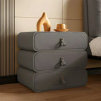 Sleek Solid Color Faux Leather Three-Tiers Drawers Nightstand