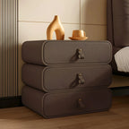 Sleek Solid Color Faux Leather Three-Tiers Drawers Nightstand