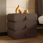 Sleek Solid Color Faux Leather Three-Tiers Drawers Nightstand
