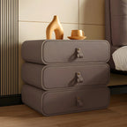 Sleek Solid Color Faux Leather Three-Tiers Drawers Nightstand
