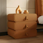 Sleek Solid Color Faux Leather Three-Tiers Drawers Nightstand