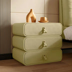 Sleek Solid Color Faux Leather Three-Tiers Drawers Nightstand