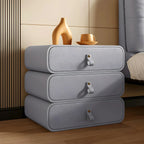 Sleek Solid Color Faux Leather Three-Tiers Drawers Nightstand