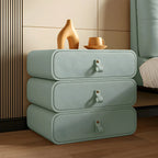 Sleek Solid Color Faux Leather Three-Tiers Drawers Nightstand