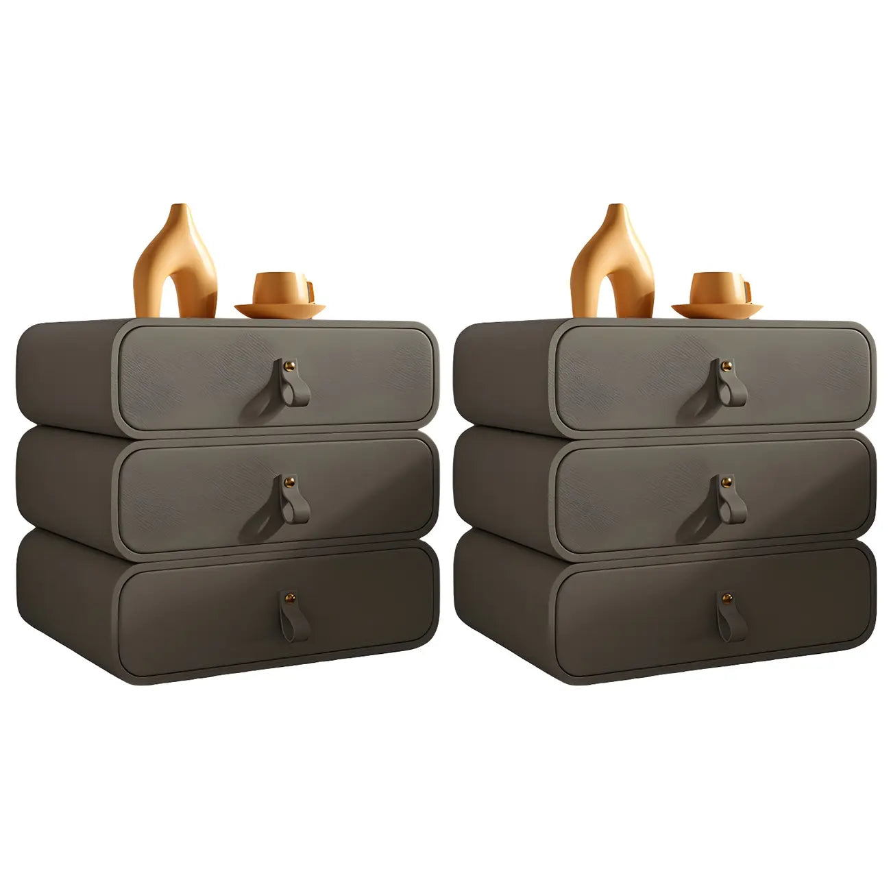 Sleek Solid Color Faux Leather Three-Tiers Drawers Nightstand