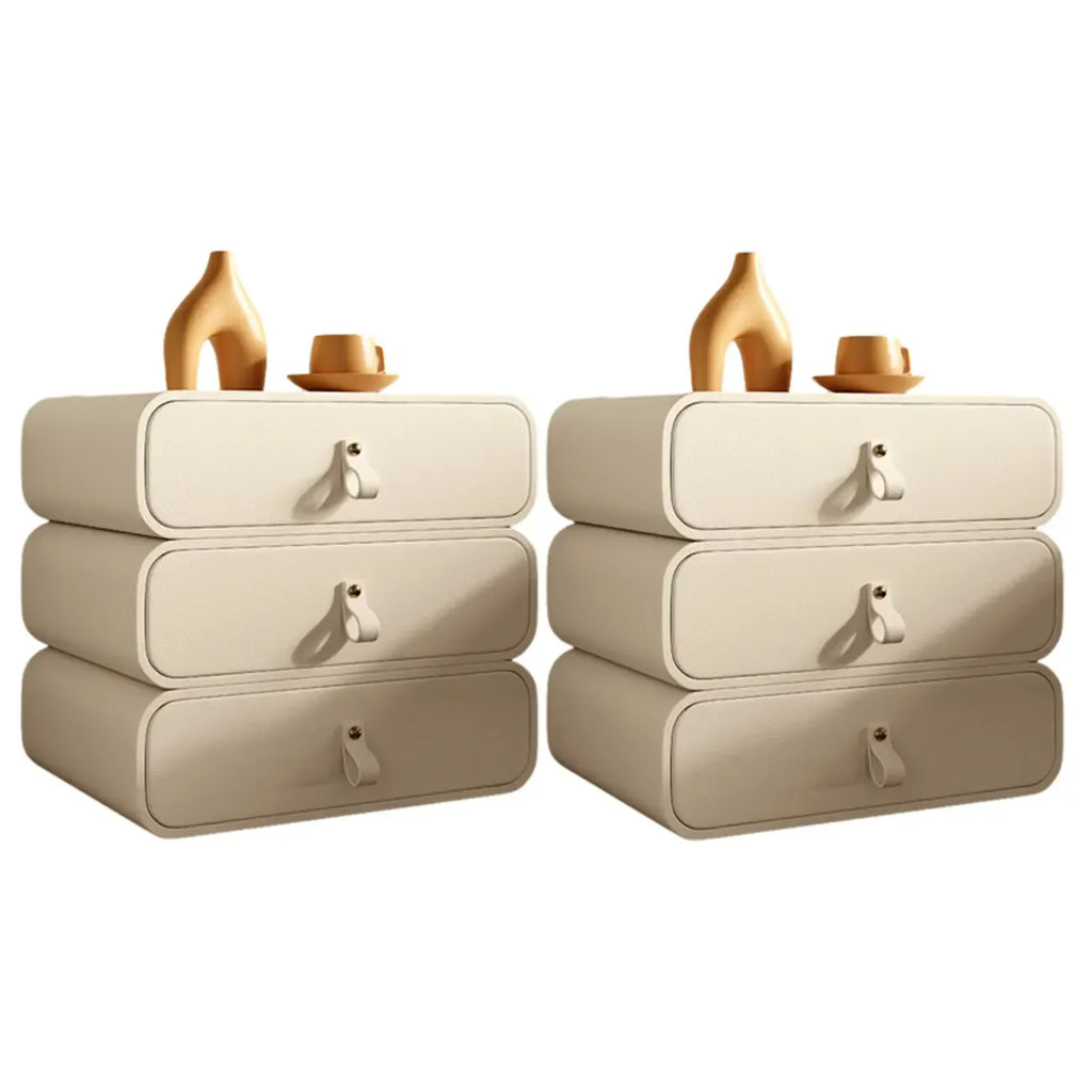 Sleek Solid Color Faux Leather Three-Tiers Drawers Nightstand