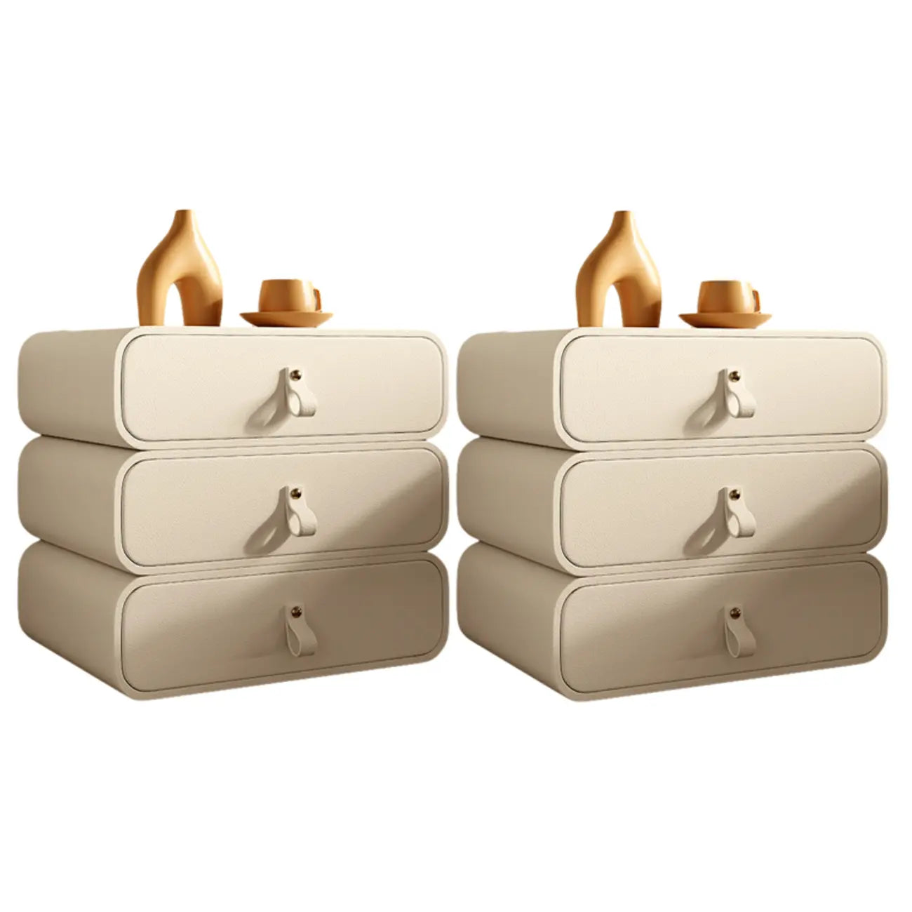 Sleek Solid Color Faux Leather Three-Tiers Drawers Nightstand