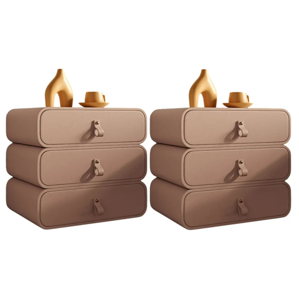 Sleek Solid Color Faux Leather Three-Tiers Drawers Nightstand