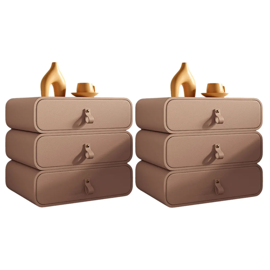 Sleek Solid Color Faux Leather Three-Tiers Drawers Nightstand