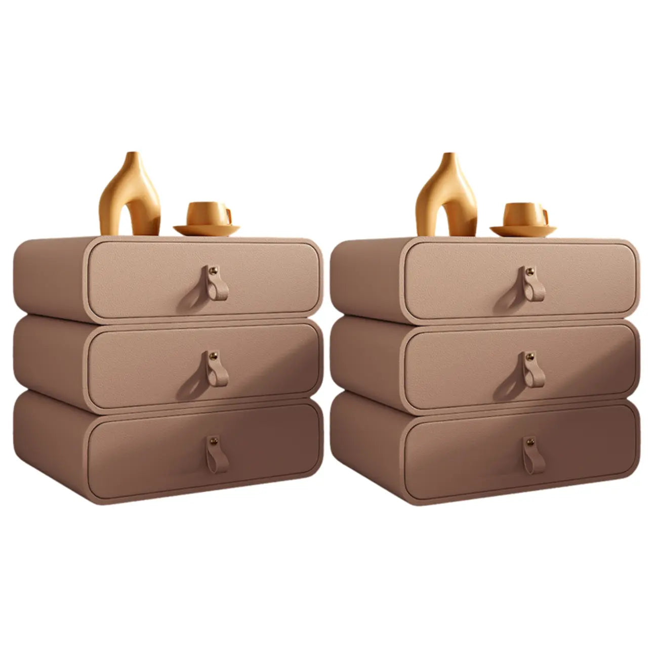 Sleek Solid Color Faux Leather Three-Tiers Drawers Nightstand