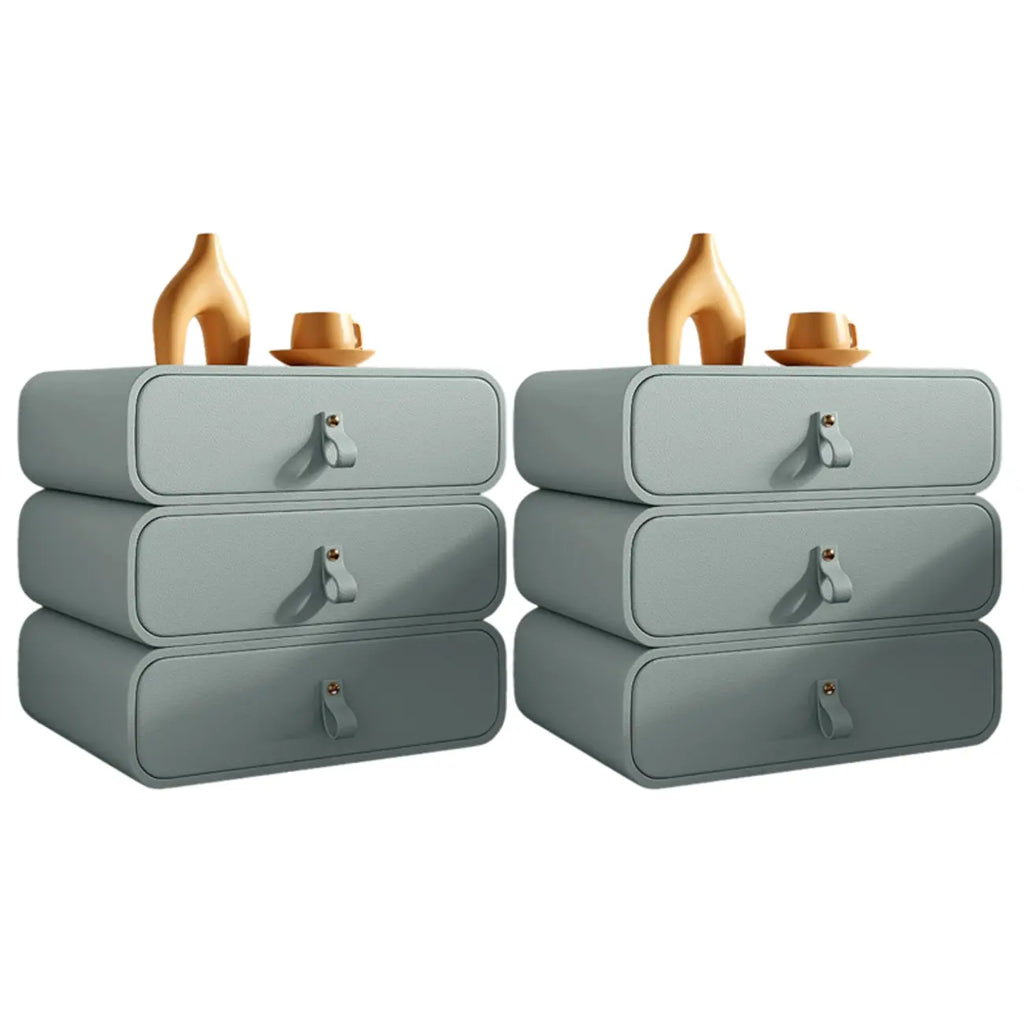 Sleek Solid Color Faux Leather Three-Tiers Drawers Nightstand