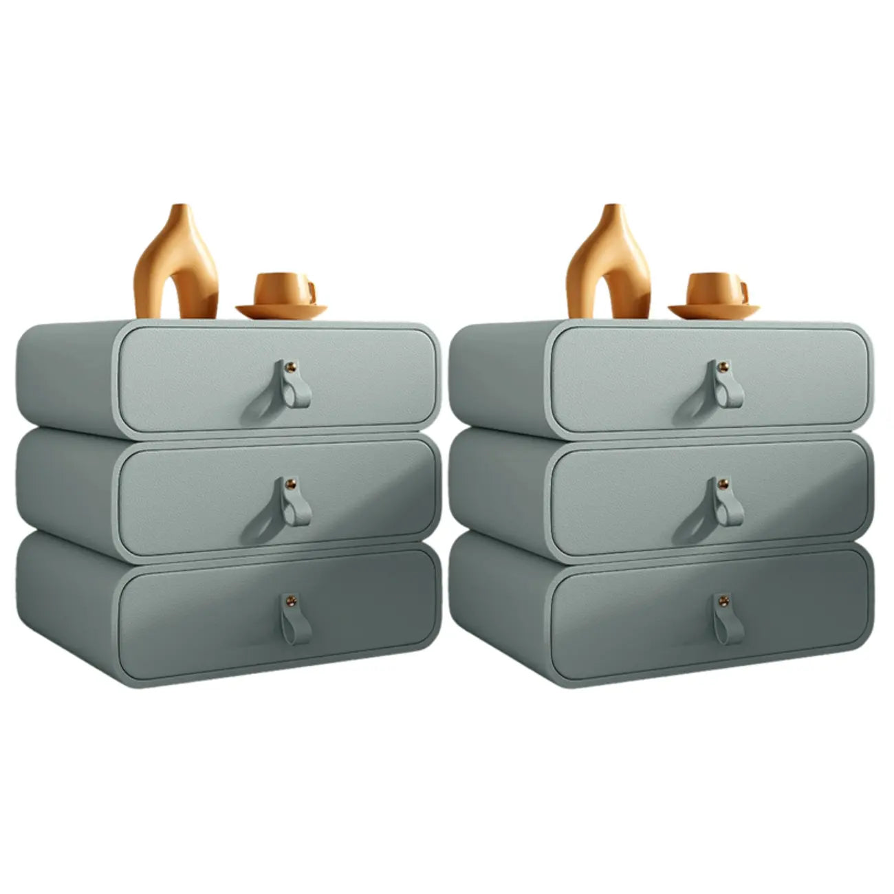 Sleek Solid Color Faux Leather Three-Tiers Drawers Nightstand