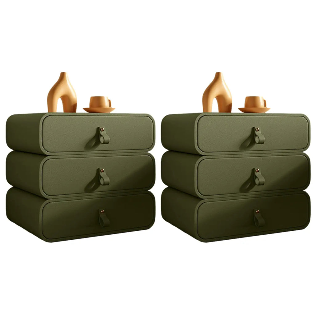 Sleek Solid Color Faux Leather Three-Tiers Drawers Nightstand