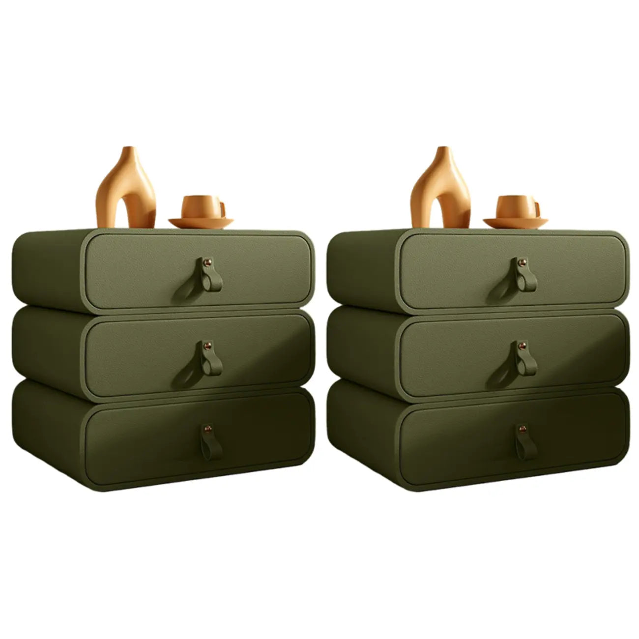 Sleek Solid Color Faux Leather Three-Tiers Drawers Nightstand