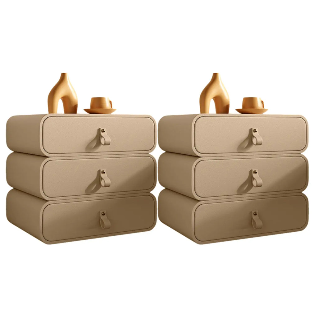 Sleek Solid Color Faux Leather Three-Tiers Drawers Nightstand