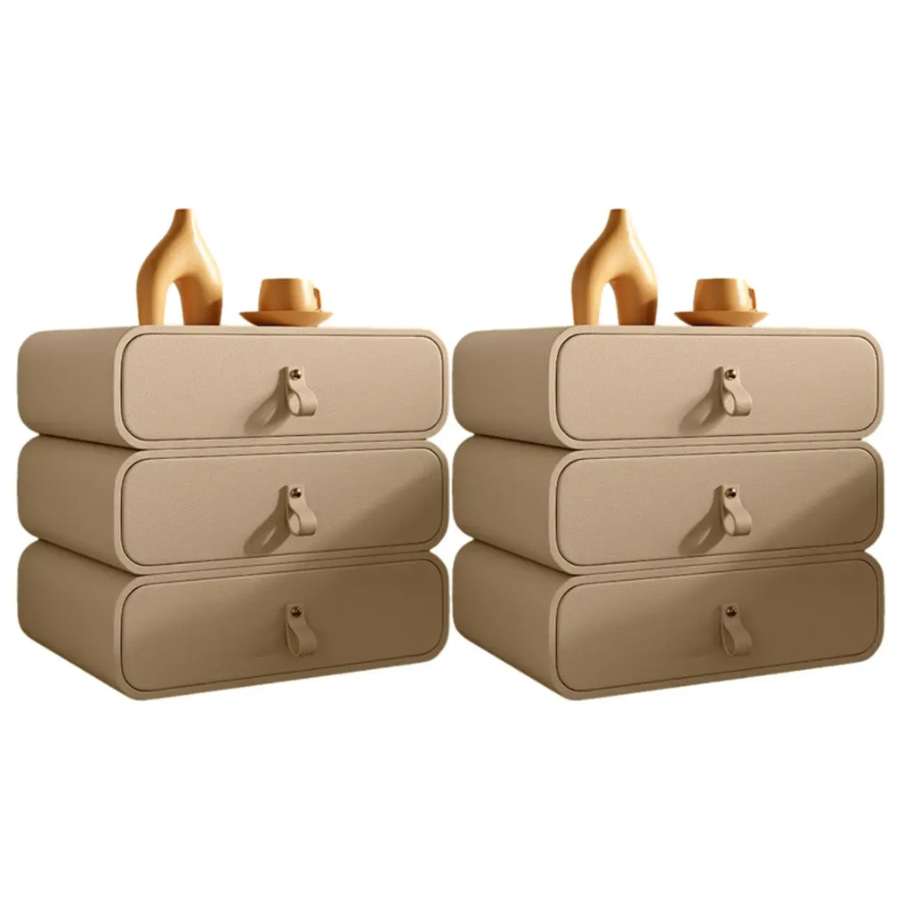 Sleek Solid Color Faux Leather Three-Tiers Drawers Nightstand