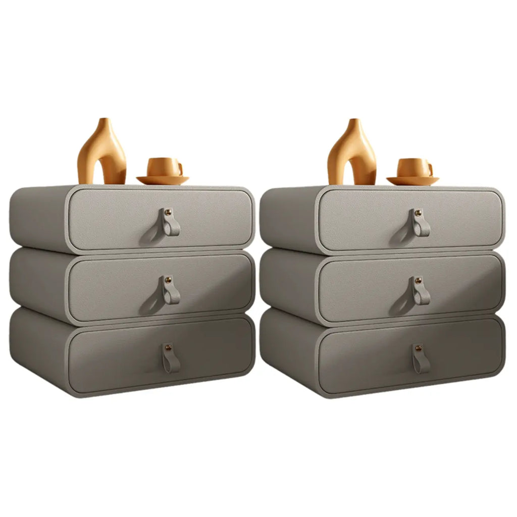 Sleek Solid Color Faux Leather Three-Tiers Drawers Nightstand