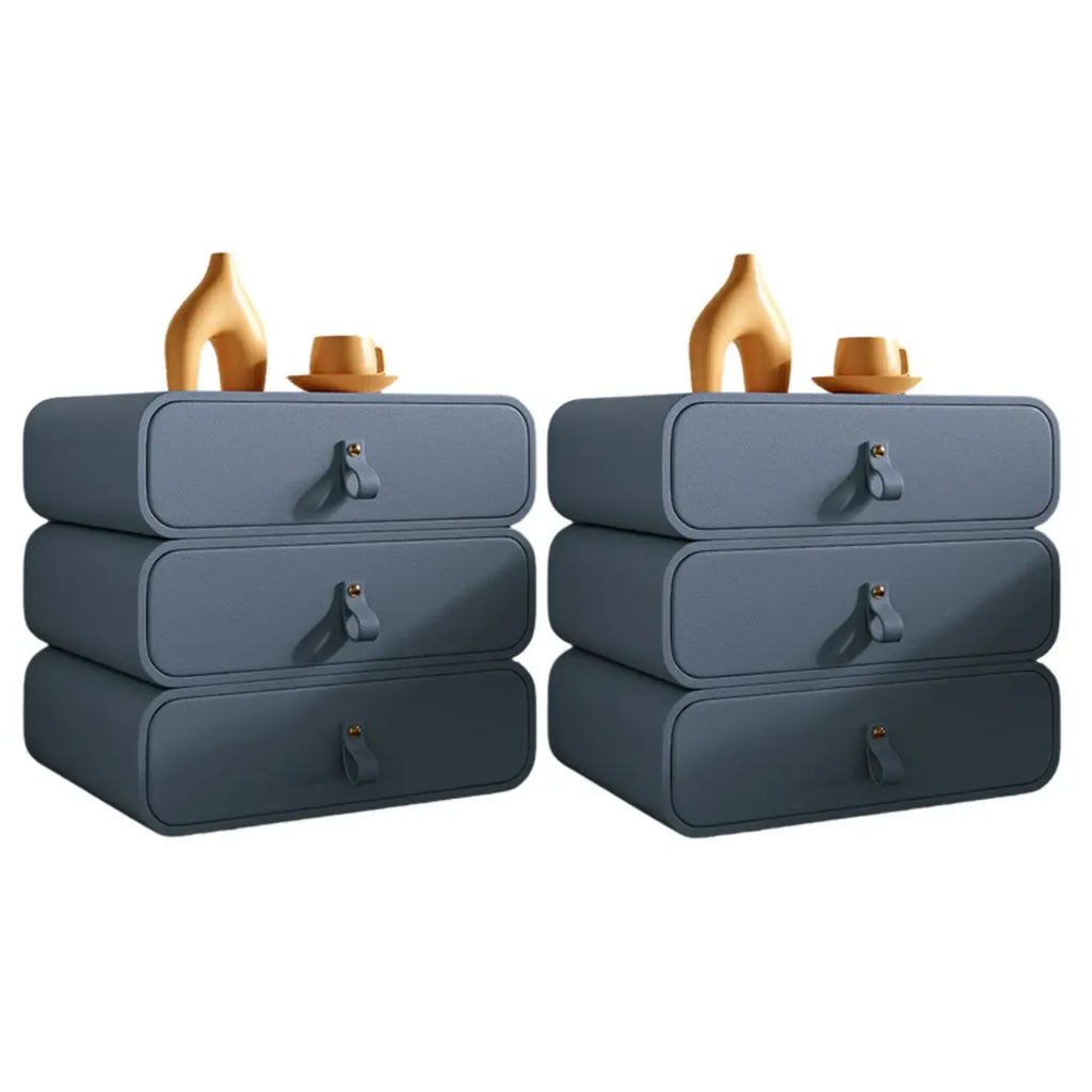 Sleek Solid Color Faux Leather Three-Tiers Drawers Nightstand