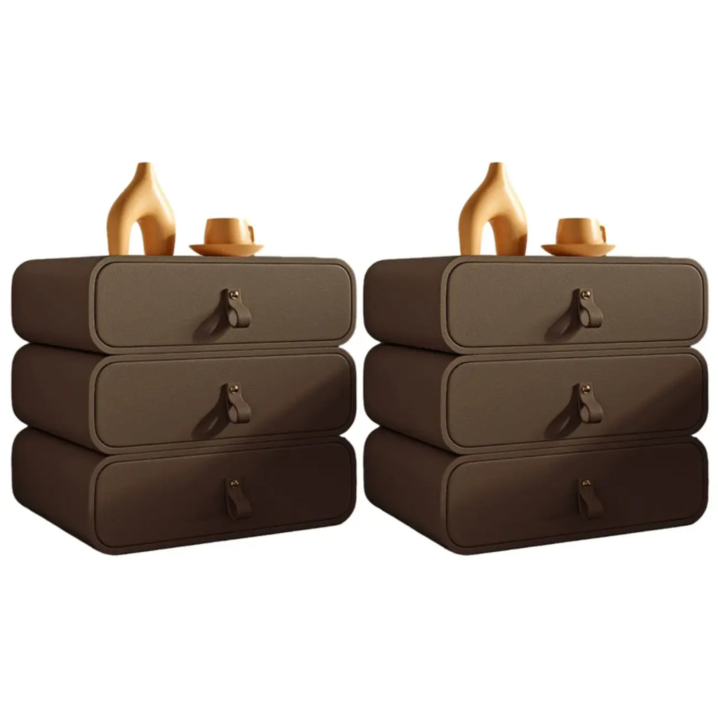 Sleek Solid Color Faux Leather Three-Tiers Drawers Nightstand