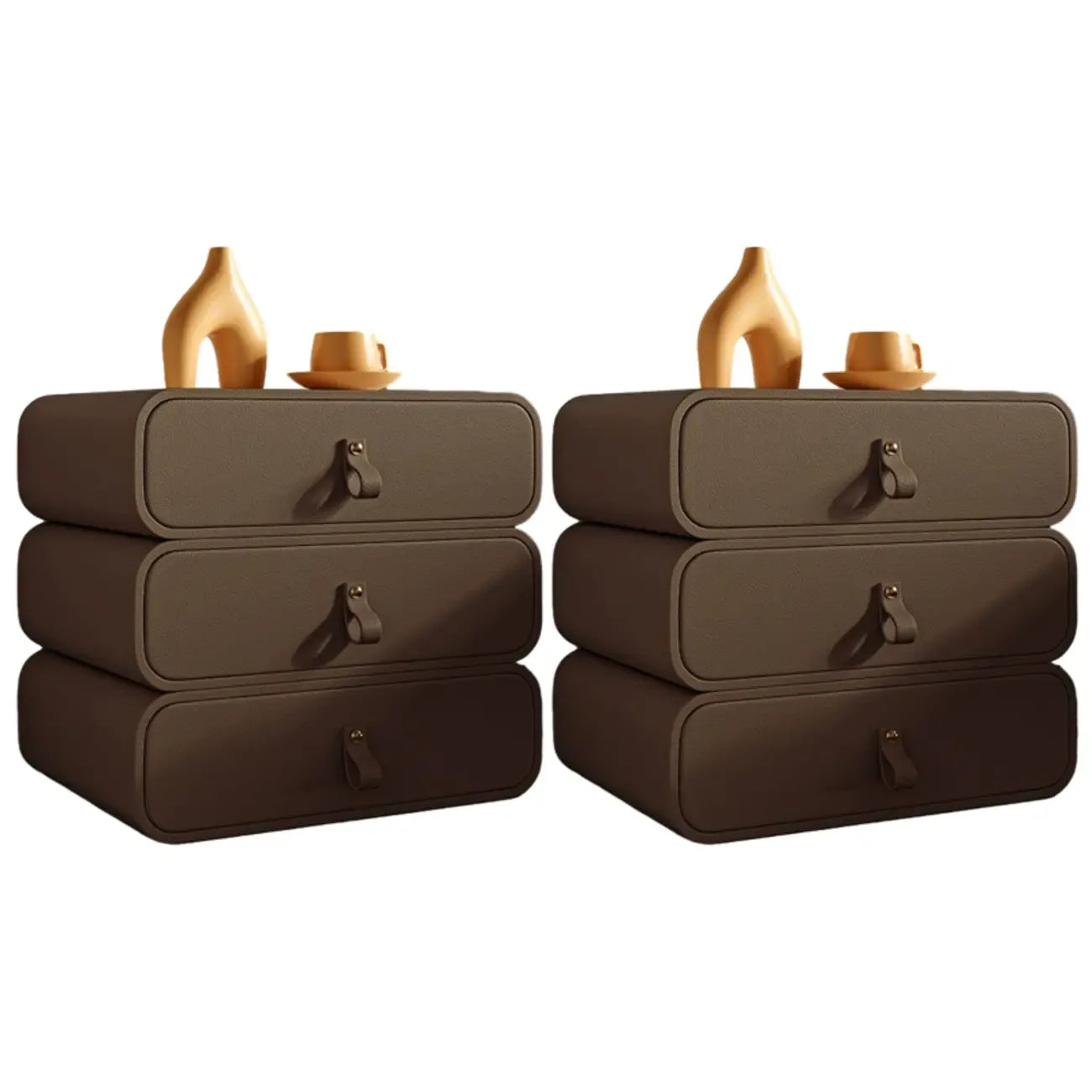 Sleek Solid Color Faux Leather Three-Tiers Drawers Nightstand