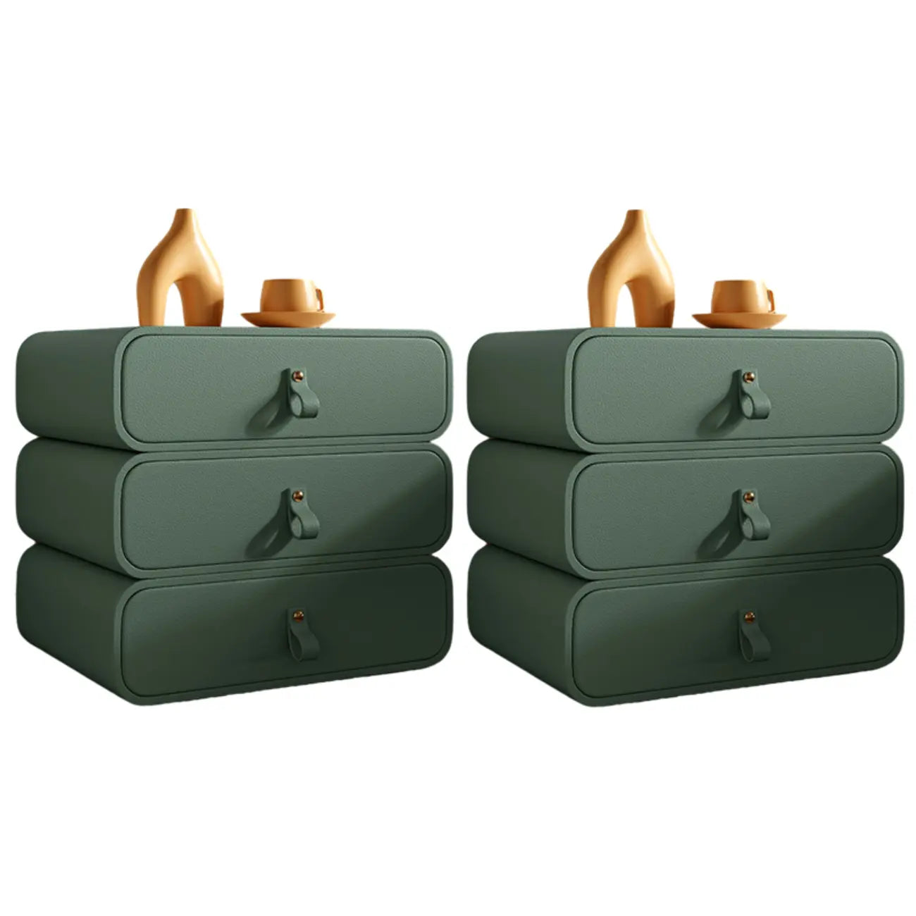 Sleek Solid Color Faux Leather Three-Tiers Drawers Nightstand