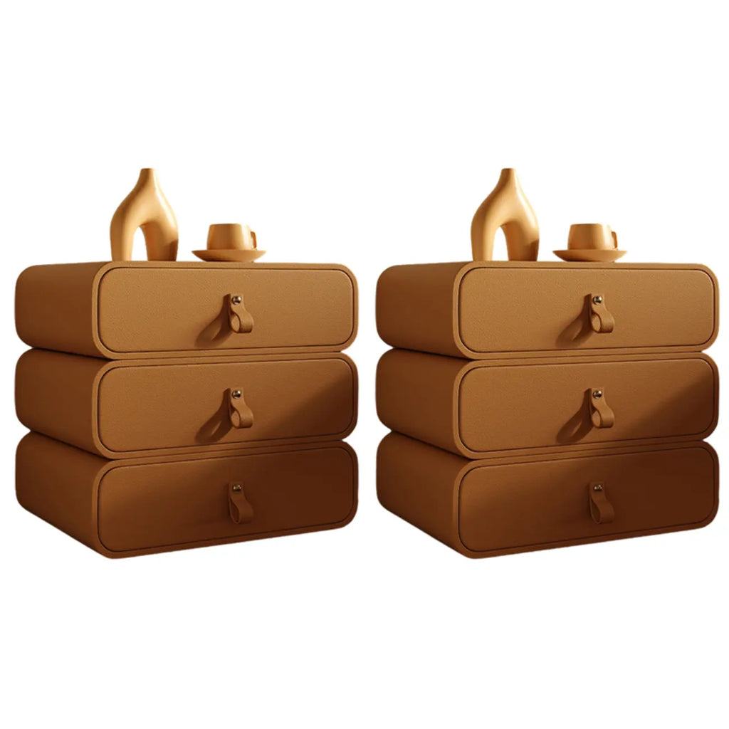 Sleek Solid Color Faux Leather Three-Tiers Drawers Nightstand