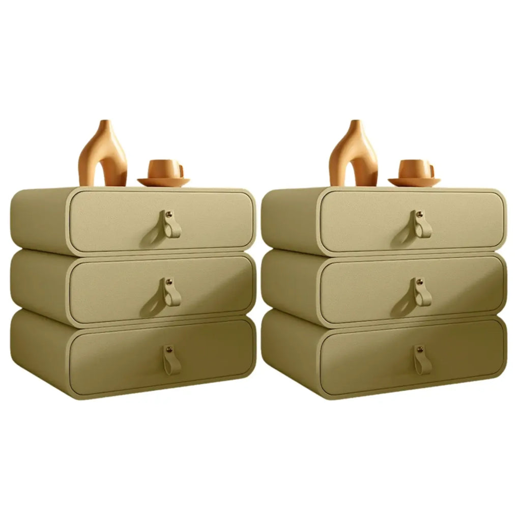 Sleek Solid Color Faux Leather Three-Tiers Drawers Nightstand