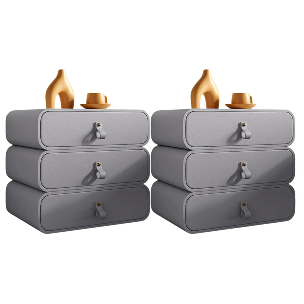 Sleek Solid Color Faux Leather Three-Tiers Drawers Nightstand