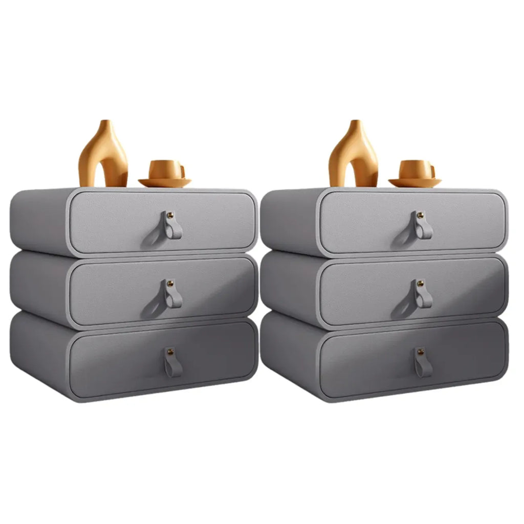 Sleek Solid Color Faux Leather Three-Tiers Drawers Nightstand