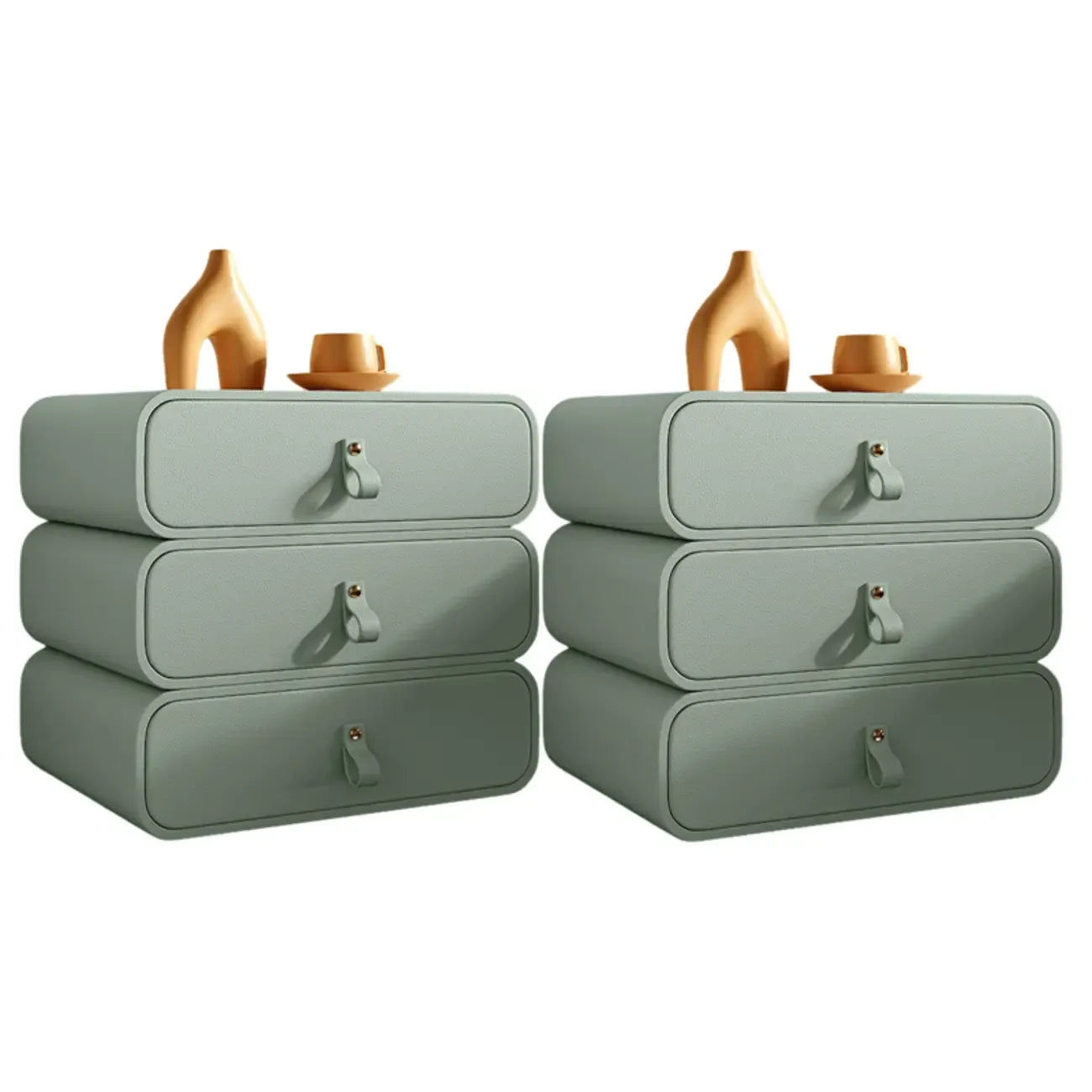 Sleek Solid Color Faux Leather Three-Tiers Drawers Nightstand