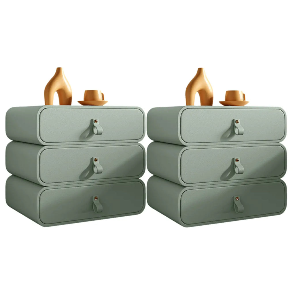 Sleek Solid Color Faux Leather Three-Tiers Drawers Nightstand