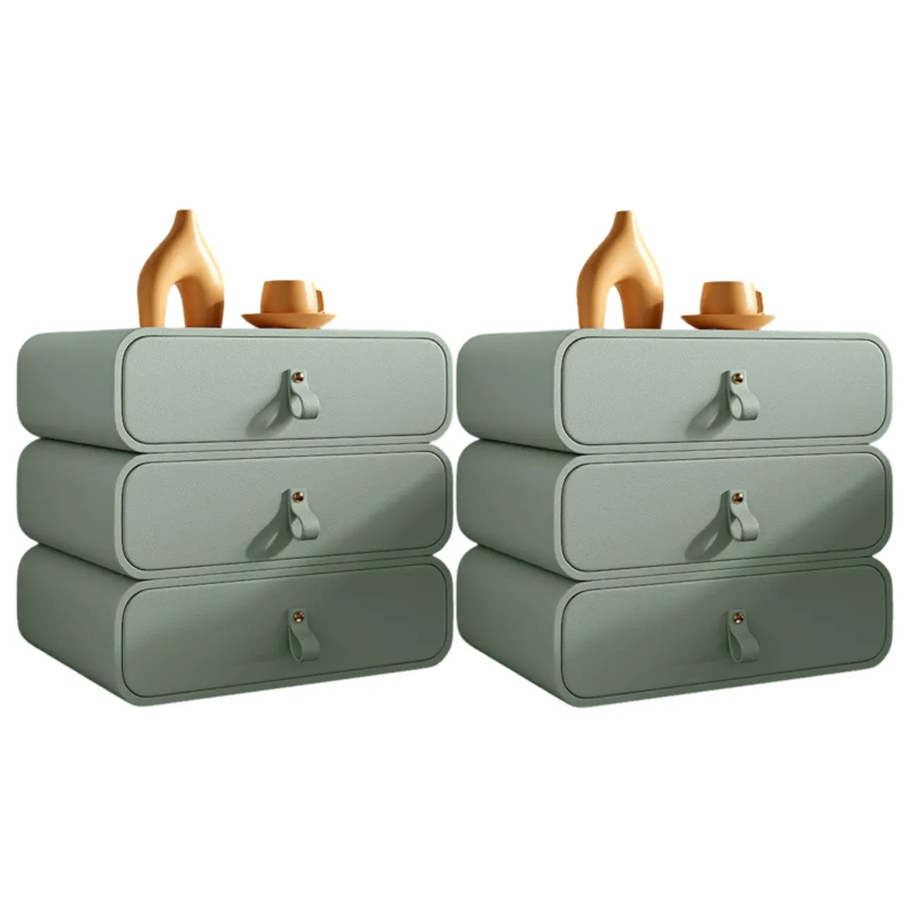 Sleek Solid Color Faux Leather Three-Tiers Drawers Nightstand