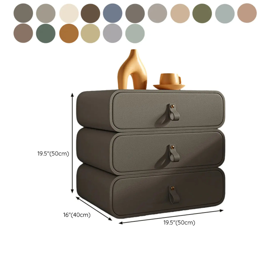 Sleek Solid Color Faux Leather Three-Tiers Drawers Nightstand