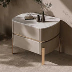 Glam Beige Leather Stone Top 2-Drawer Nightstand